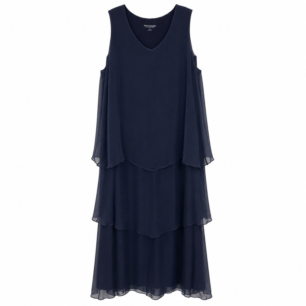 Soft Surroundings Silk Tiered Maxi Dress Navy Size 3X Sleeveless Plus Size